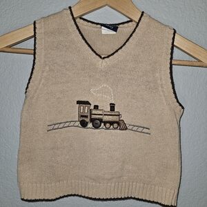 Great Guy Sweater Vest 3T Toddler Boys Tan Train Embroidery